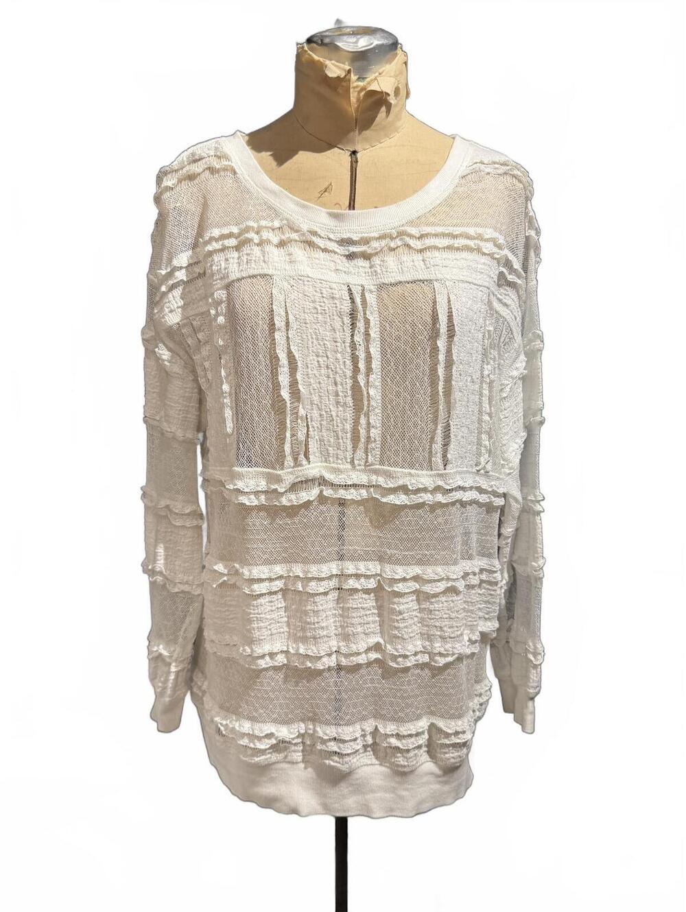 Skye’s The Limit Cream Textured Sheer Long Sleeve Knit Top